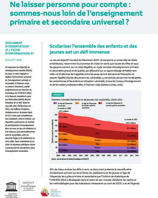 Photo couverture Rapport UNESCO « Sommes-nous loin de l'enseignement primaire et secondaire universel ? »