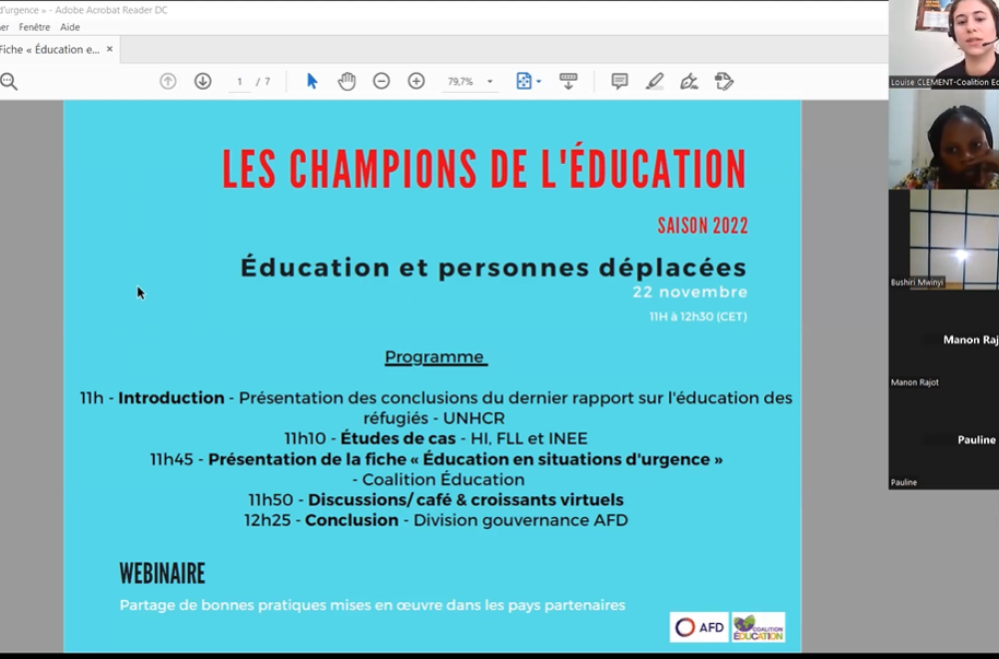 Photo couverture Champions de l'éducation « Éducation et personnes déplacées »